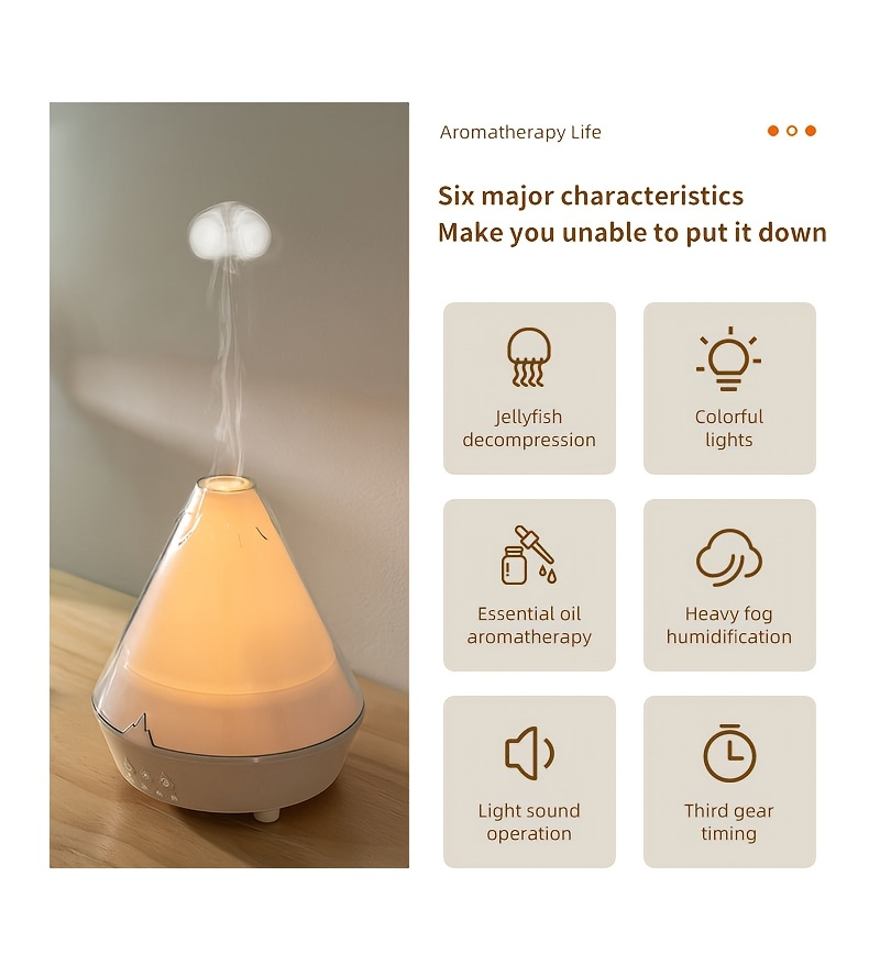 A small household humidifier that can be filled with water and essential oils and is a color-changing spray humidifier