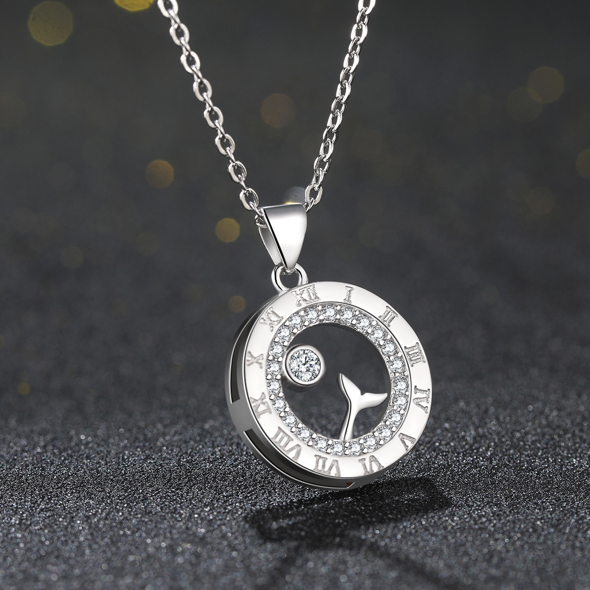 "Emma Manor 925 Sterling Silver Roman Numeral Pendant Necklace with 18k White Gold Plated Cubic Zirconia Love Jewelry for Women  "