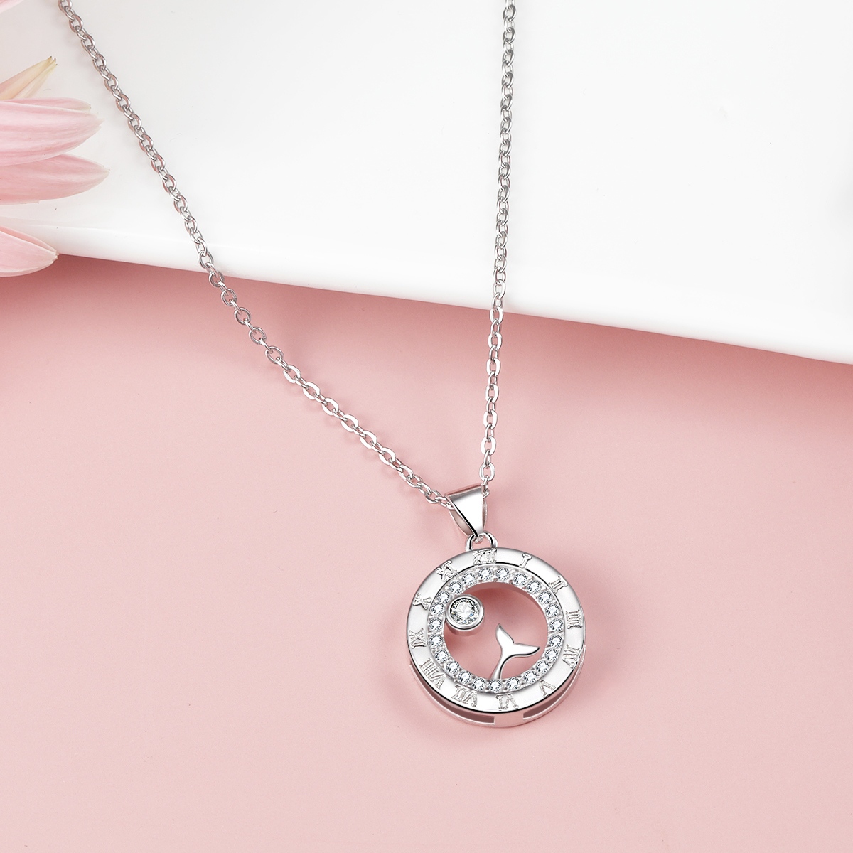 "Emma Manor 925 Sterling Silver Roman Numeral Pendant Necklace with 18k White Gold Plated Cubic Zirconia Love Jewelry for Women  "