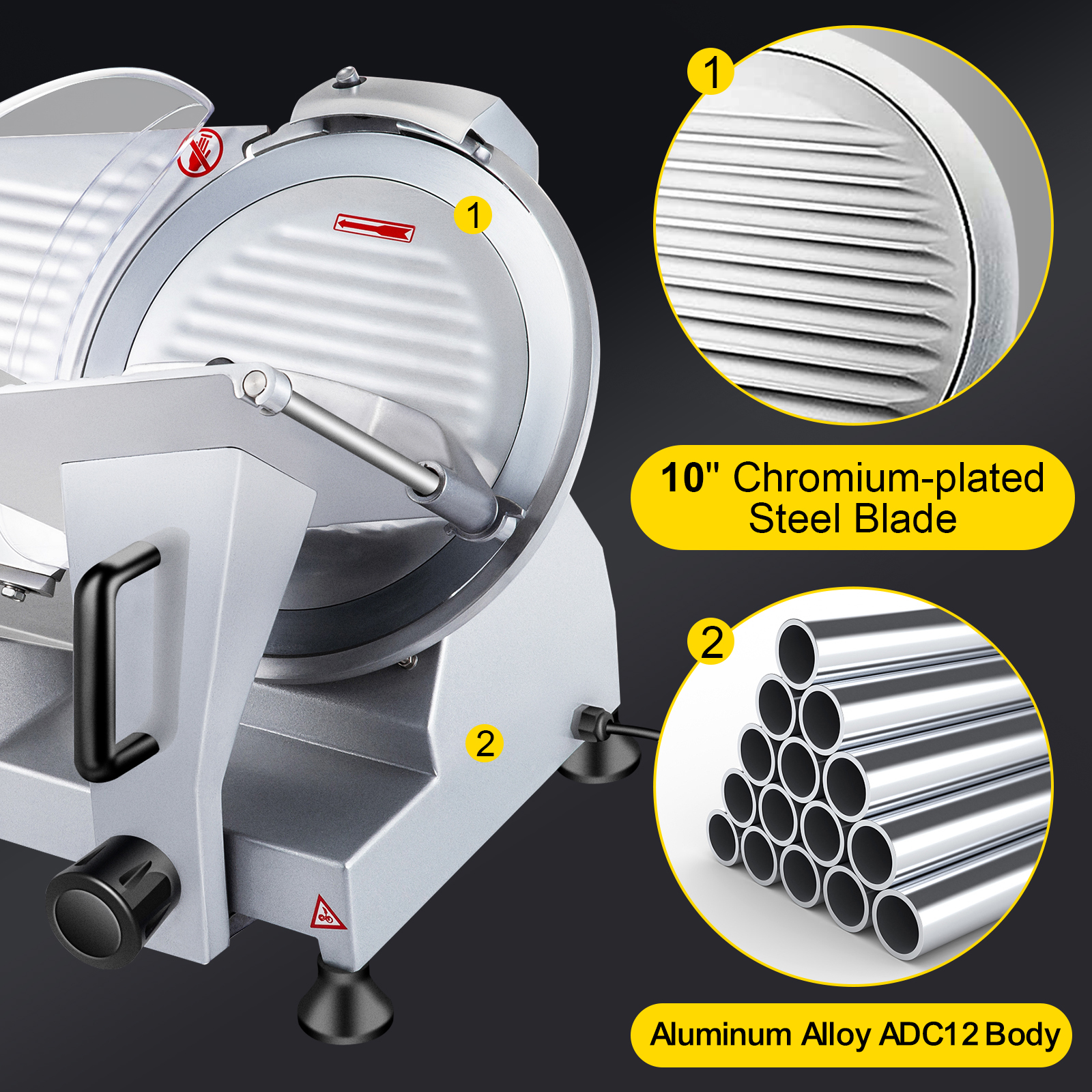 VEVOR 240W Commercial Meat Slicer, Electric Deli Food Slicer, 10" Carbon Steel Blade Electric Food Slicer, 350-400RPM Meat Slicer, 0 - 0.47 inch Thickness Adjustable for Commercial and Home Use