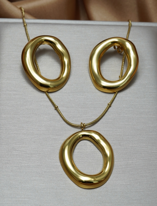 Lxalry 18K Gold Plated Mirror Polish Jewelry Set, Hypoallergenic Skin-Safe Necklace & Earrings for Daily/Evening, Never-Fade Adjustable Organic Round Design with Precision-Cast Symmetry