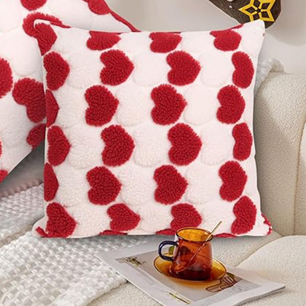 Set of 2 Heart Love Cute Decorative Valentines Throw Pillow Covers 18x18 Inch, Soft Plush Pillow Covers for Couch Sofa Home
