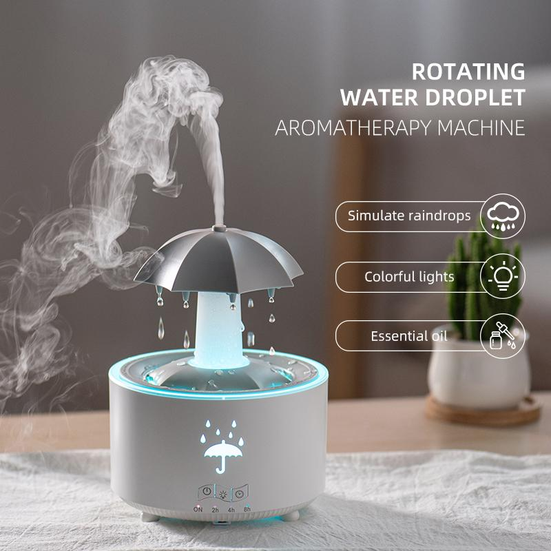 Humidifiers for Bedroom,Aromatherapy Essential Oils Diffuser,Quiet Ultrasonic Clouds and Cool Mist Humidifier, 7 Colors Breathing LED Light,Rotating Umbrella Rain Drops,Ideal Holiday Gifts for Home