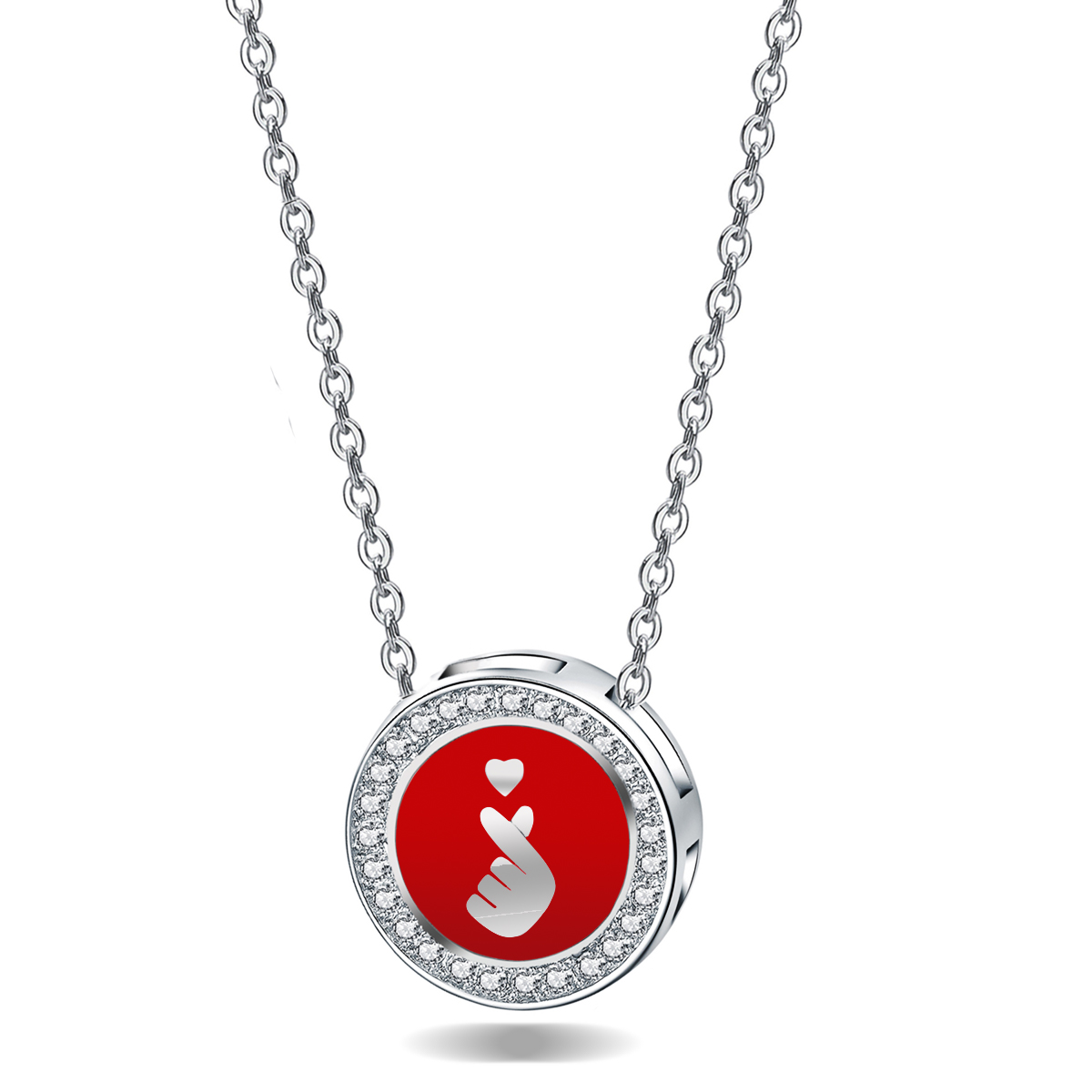 "Emma Manor 925 Sterling Silver 5A CZ Diamond Enamel Finger Kiss Pendant Necklace for Women "