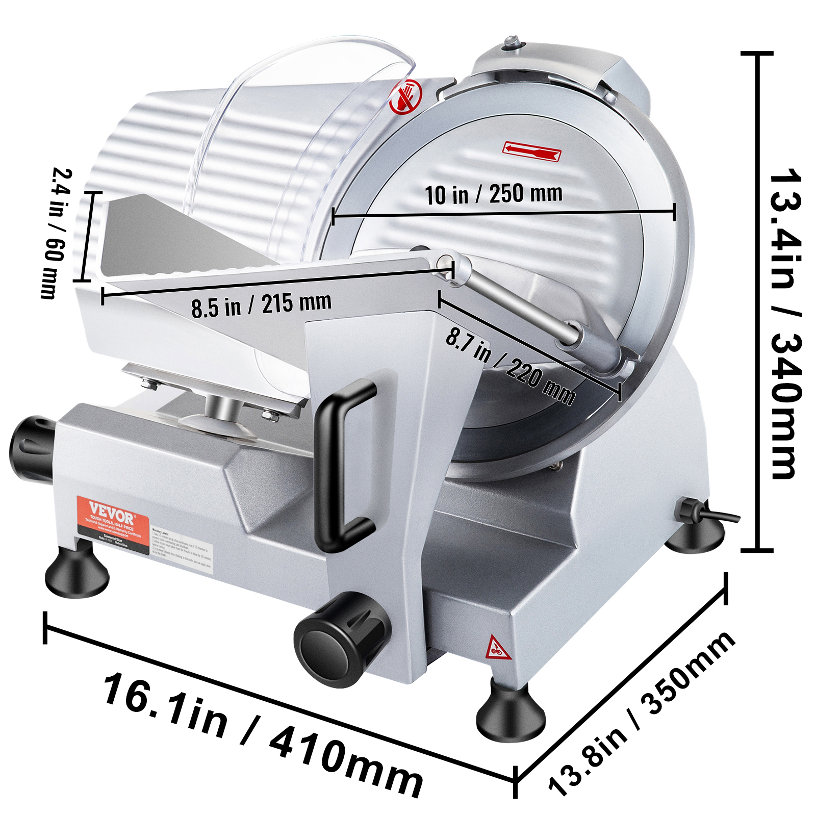 VEVOR 240W Commercial Meat Slicer, Electric Deli Food Slicer, 10" Carbon Steel Blade Electric Food Slicer, 350-400RPM Meat Slicer, 0 - 0.47 inch Thickness Adjustable for Commercial and Home Use
