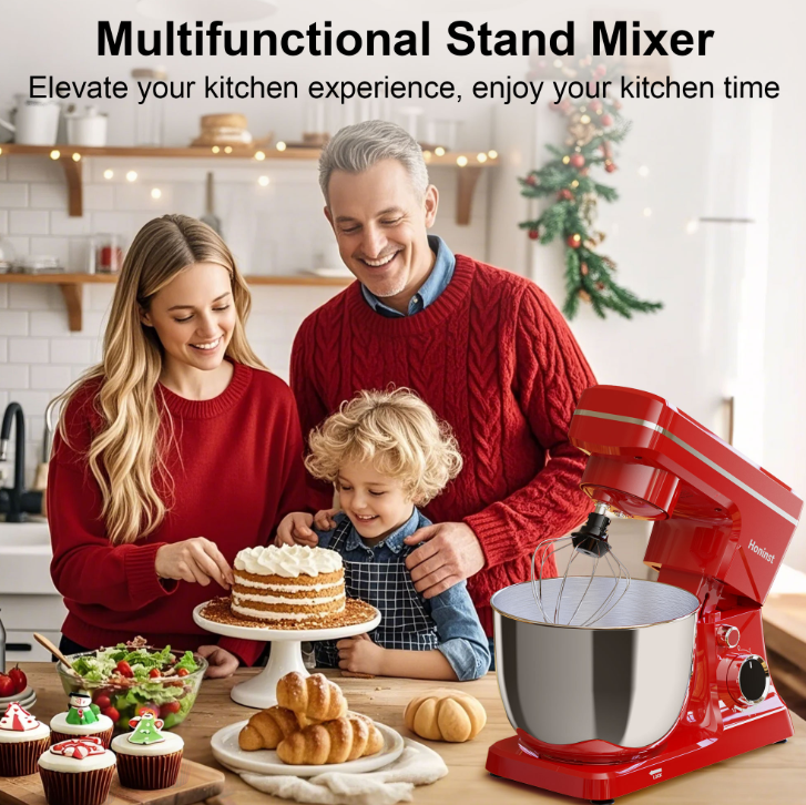 Honinst 660W 6QT Electric Stand Mixer - 10Speeds Tilt-Head Dough Mixers With Dough Hook, Whisk, Beater, Scraper, Splash Guard For Baking And Mixing