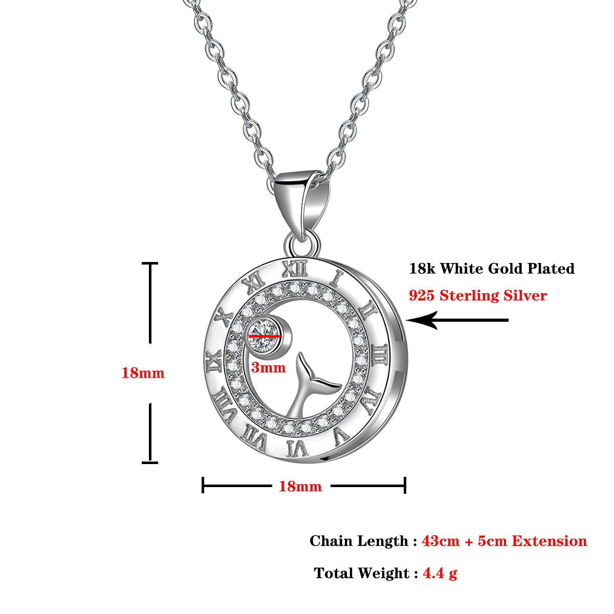 "Emma Manor 925 Sterling Silver Roman Numeral Pendant Necklace with 18k White Gold Plated Cubic Zirconia Love Jewelry for Women  "