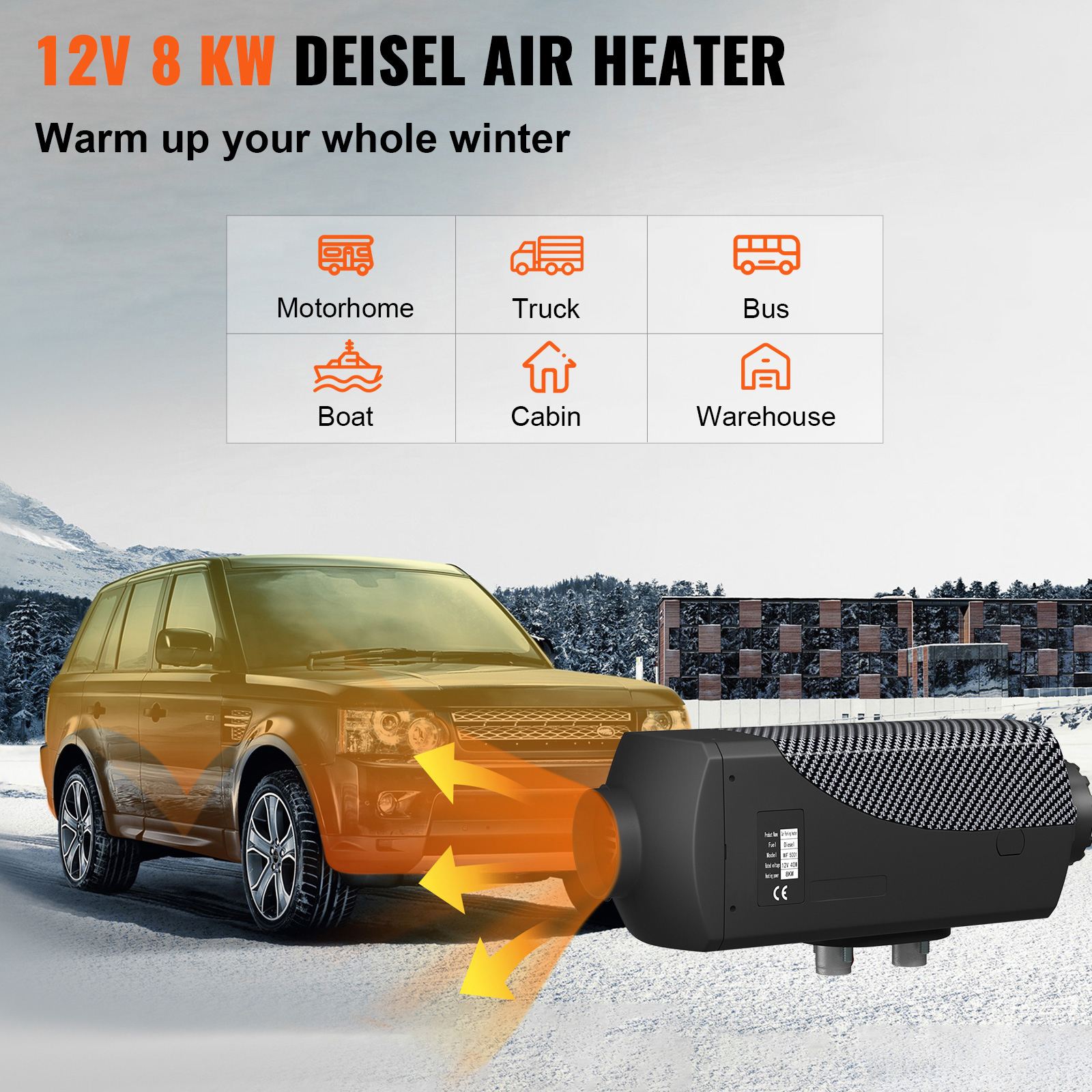 VEVOR 8KW Diesel Air Heater Muffler Diesel Heater 12V Remote Control Diesel Parking Heater with LCD Switch for Car Trucks Motor-home Boat and Bus