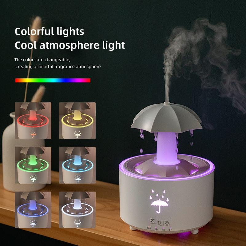 Humidifiers for Bedroom,Aromatherapy Essential Oils Diffuser,Quiet Ultrasonic Clouds and Cool Mist Humidifier, 7 Colors Breathing LED Light,Rotating Umbrella Rain Drops,Ideal Holiday Gifts for Home