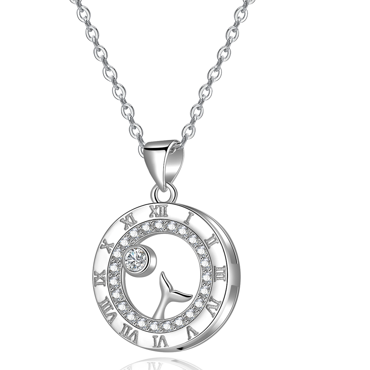 "Emma Manor 925 Sterling Silver Roman Numeral Pendant Necklace with 18k White Gold Plated Cubic Zirconia Love Jewelry for Women  "