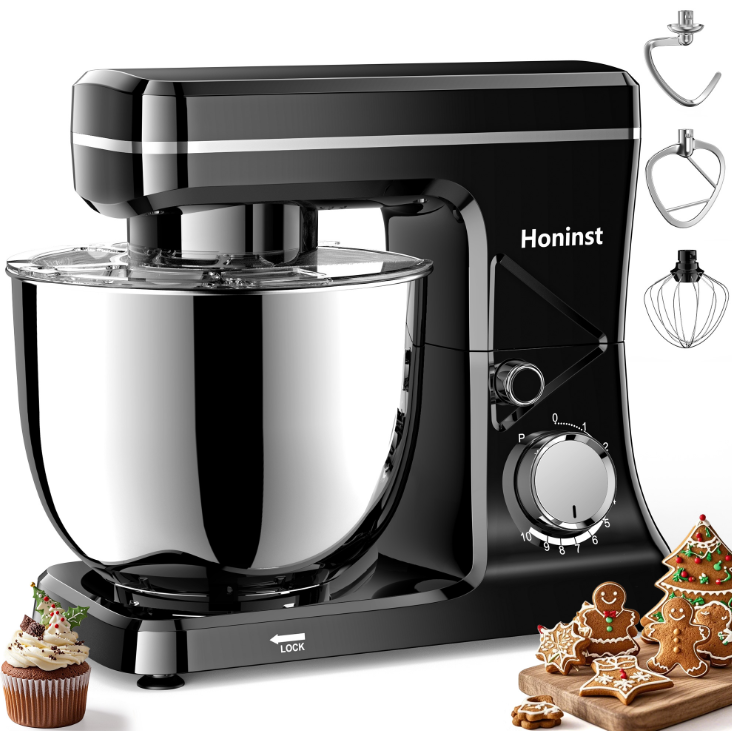 Honinst 660W 6QT Electric Stand Mixer - 10Speeds Tilt-Head Dough Mixers With Dough Hook, Whisk, Beater, Scraper, Splash Guard For Baking And Mixing