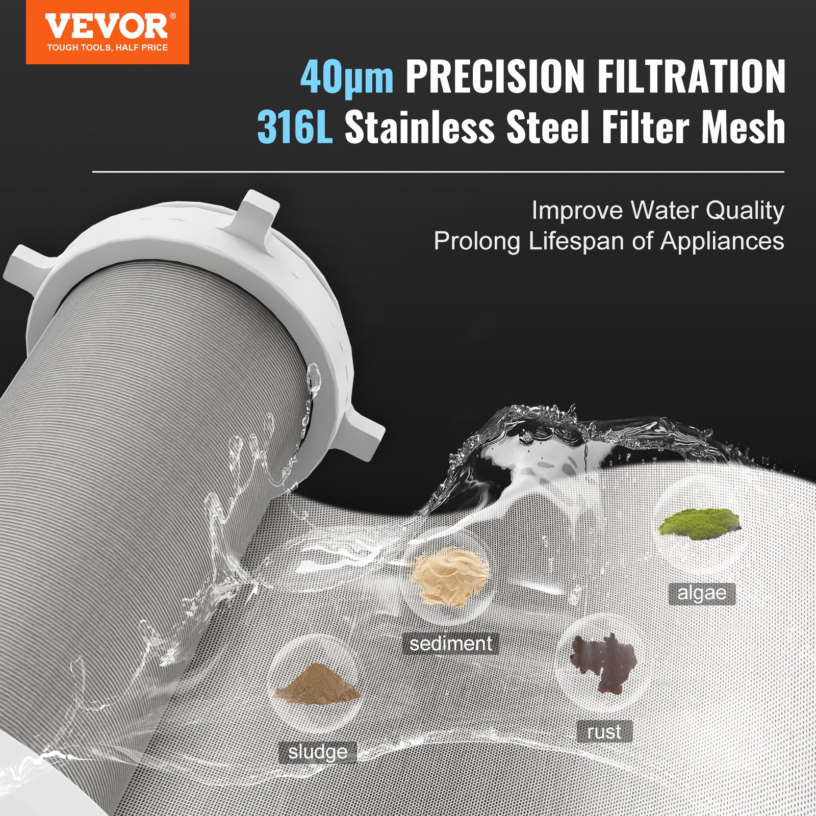 VEVOR Spin Down Filter, 40 Micron Whole House Sediment Filter for Well Water, 3/4" MNPT, 4 T/H High Flow Rate, for Whole House Water Filtration Systems, Well Water Sediment Filter