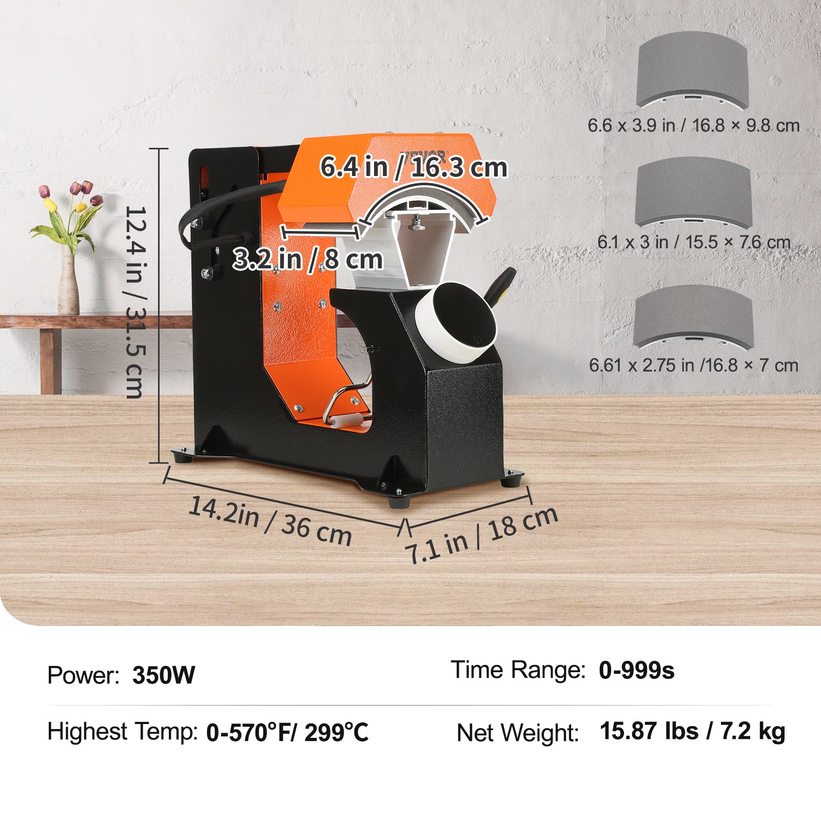 VEVOR 3-in-1 Auto Hat Heat Press with 3pcs Interchangeable Platens(6.6" x 2.7", 6.6" x 3.8", 6.1" x 3"), Automatic Release&amp;Press Knob-Style Digital Control Panel, Heat Transfer Printing for Caps