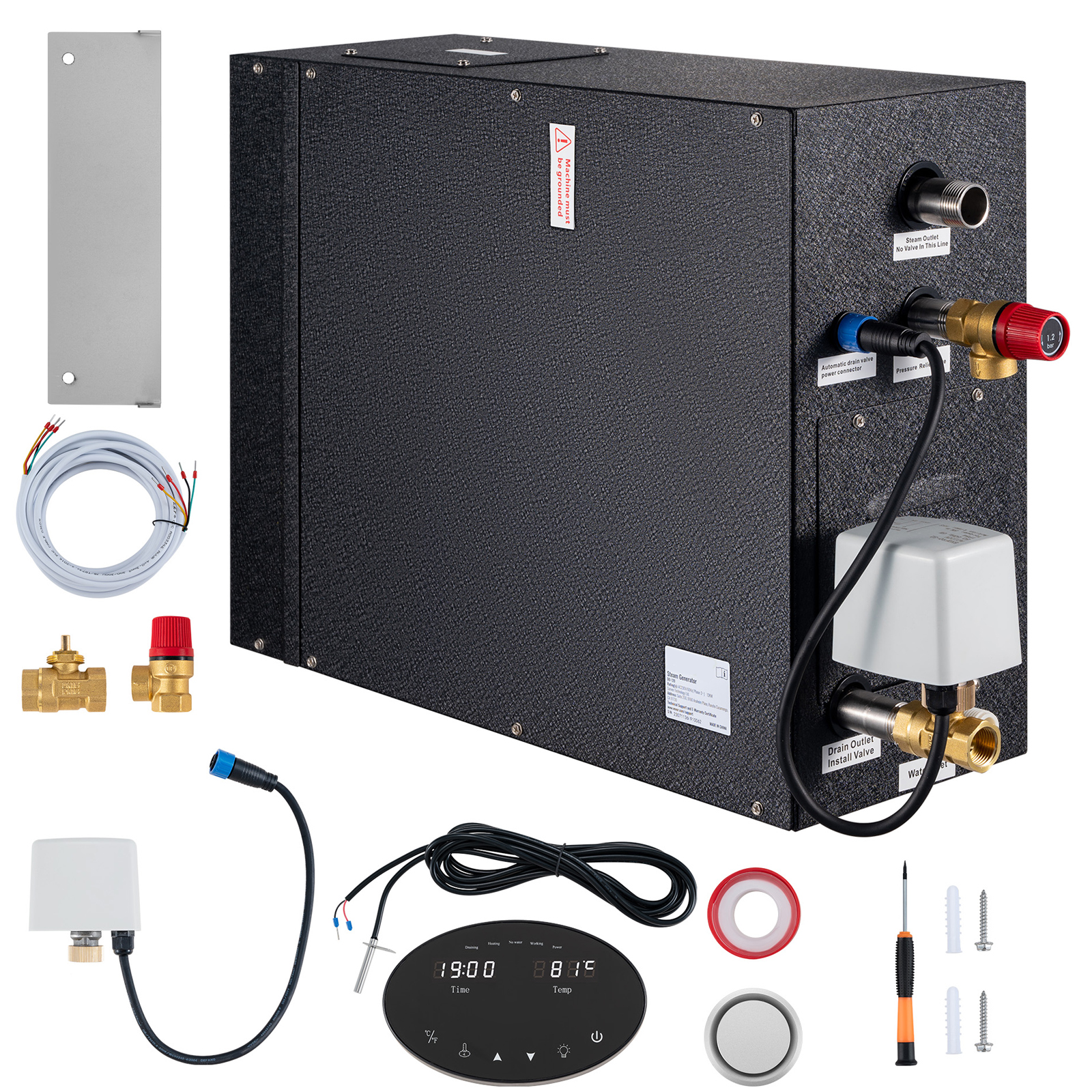 VEVOR Steam Shower Generator, 10.5 kW, Segmented Heating &amp; Temperature Customization &amp; 24h Timer Steam Bath Kit, Automatic Drainage Luxury Home Steam Shower System, Acrylic Room Max. 355 Cu. Ft.