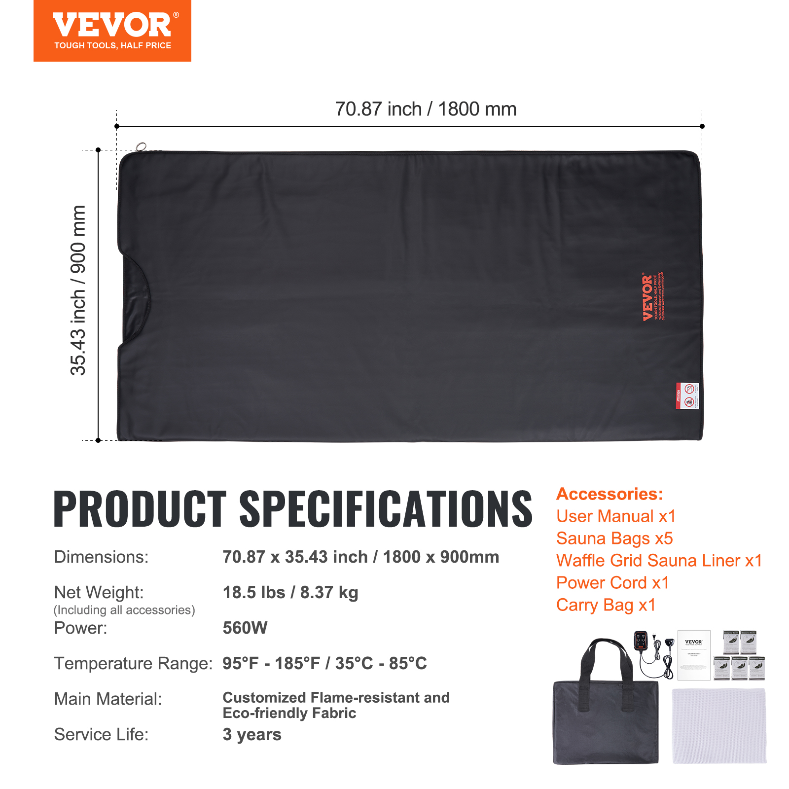 VEVOR Sauna Blanket for Detoxification, Portable Far Infrared Sauna for Home Relaxation, 1-6 Level Adjustable Temprature Rannge 95-185℉, 1-60 Minutes Timer, Far Infrared Carbon Heating Sauna Bag