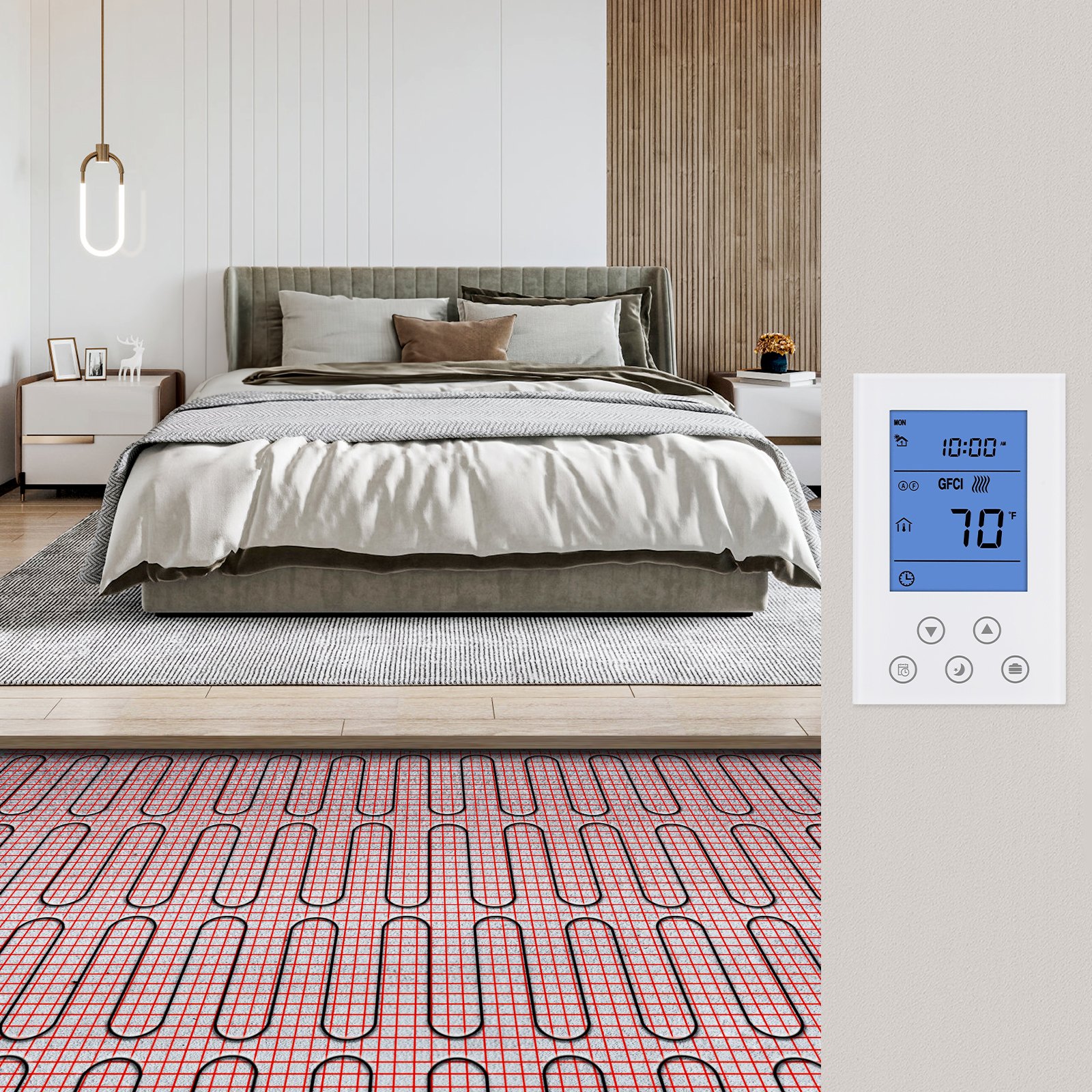VEVOR Floor Heating Mat, 30 Sq.ft, Electric Radiant In-Floor Heated Warm System with Digital Floor Sensing Thermostat, Includes Installation Monitor, Adhesive Back for Easy Installation on The Floor