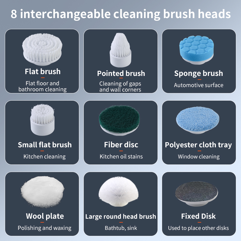 Electric Spin Scrubber - 9 Replacement Brush Heads, 3 Adjustable Sizes, 8000mAh Battery, Dual Speeds,Lightweight USB Handheld Design for Home Cleaning