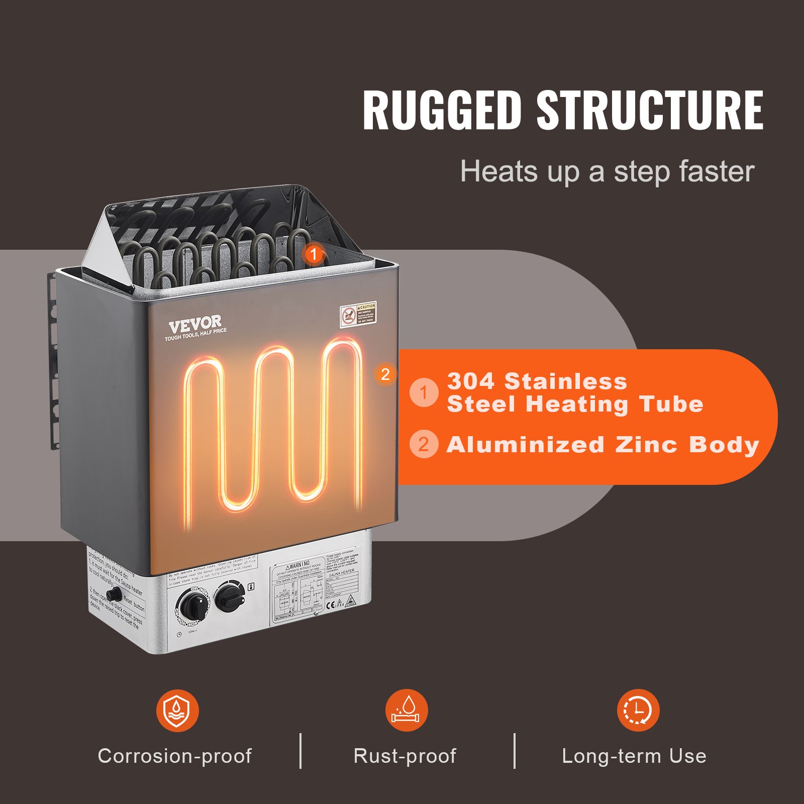 VEVOR 9KW Sauna Heater, Steam Bath Sauna Heater with Built-In Controls, Electric Sauna Stove, 3h Timer and Adjustable Temp for Max. 317-459 Cubic Feet, Home Hotel Spa Shower Use 220V, FCC Certification
