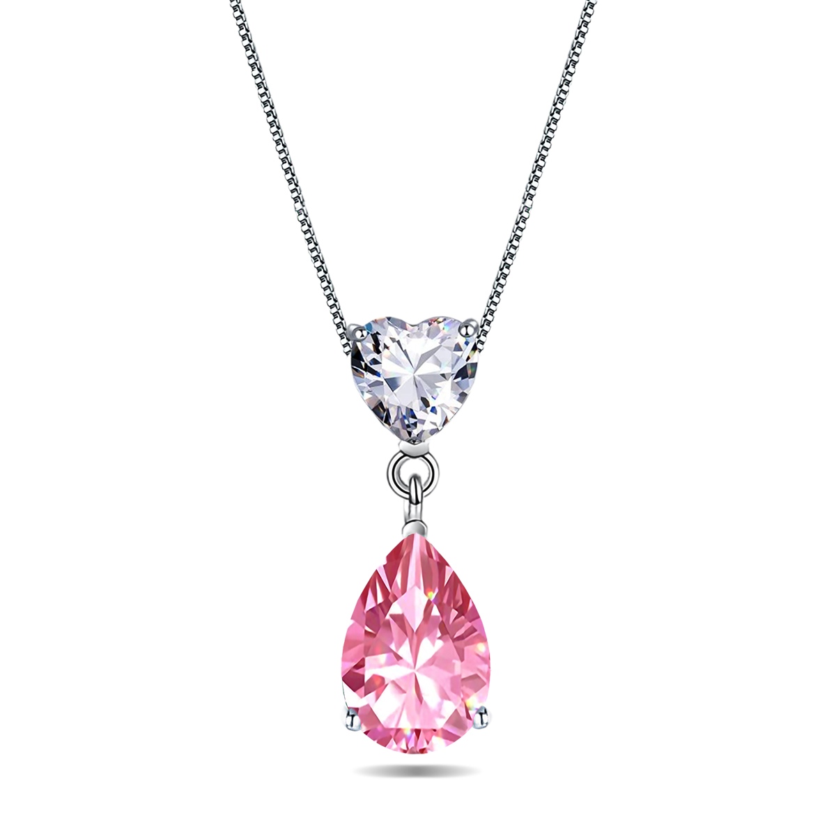 Emma Manor 925 Sterling Silver 3 Prong Pear Shape Cubic Zirconia Heart Pendant Necklace for Women,18" Silver Chain with Gift Box