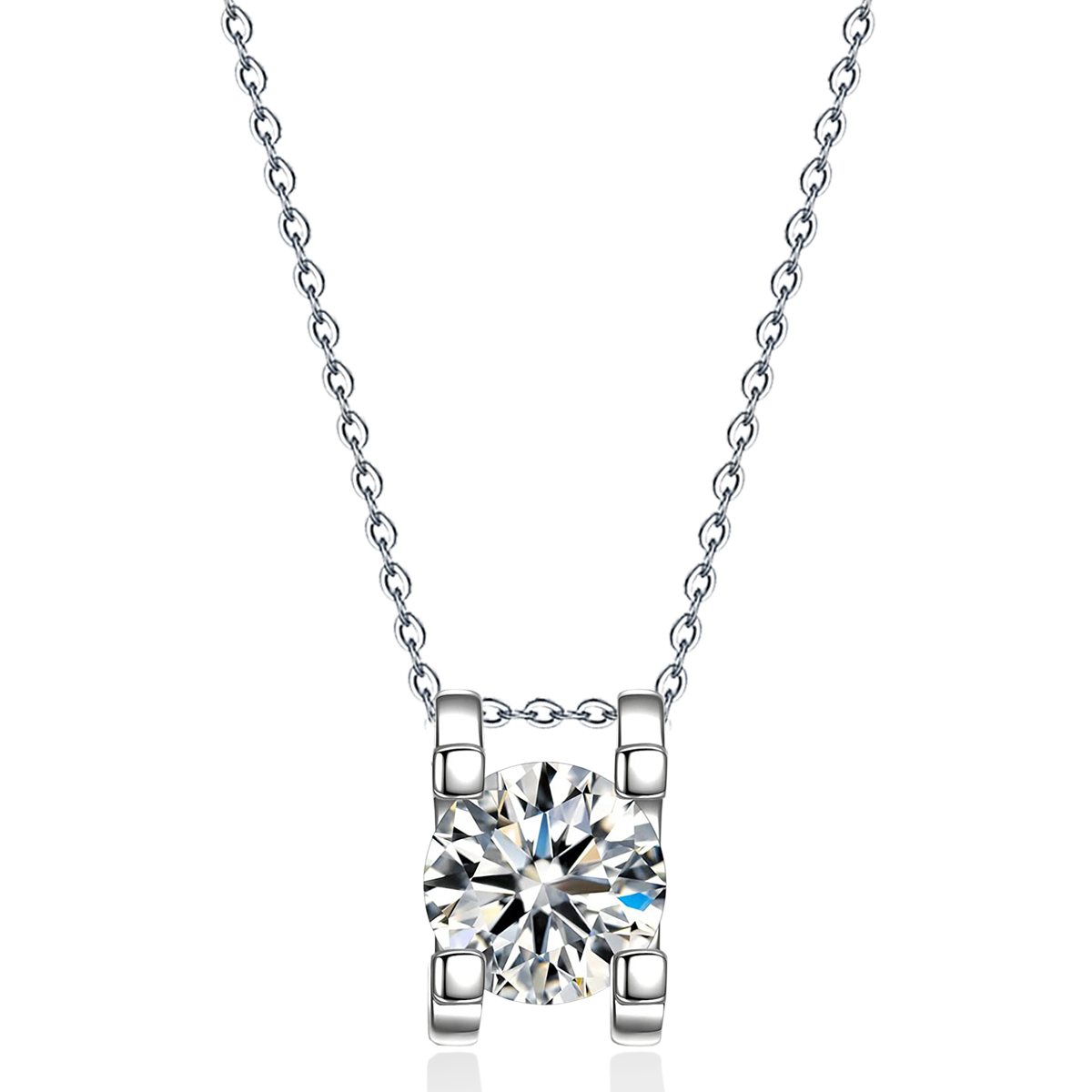 Emma Manor 14k White Gold Plated 0.5 Carat Round Cut Cubic Zirconia Solitaire Pendant Necklace for Women