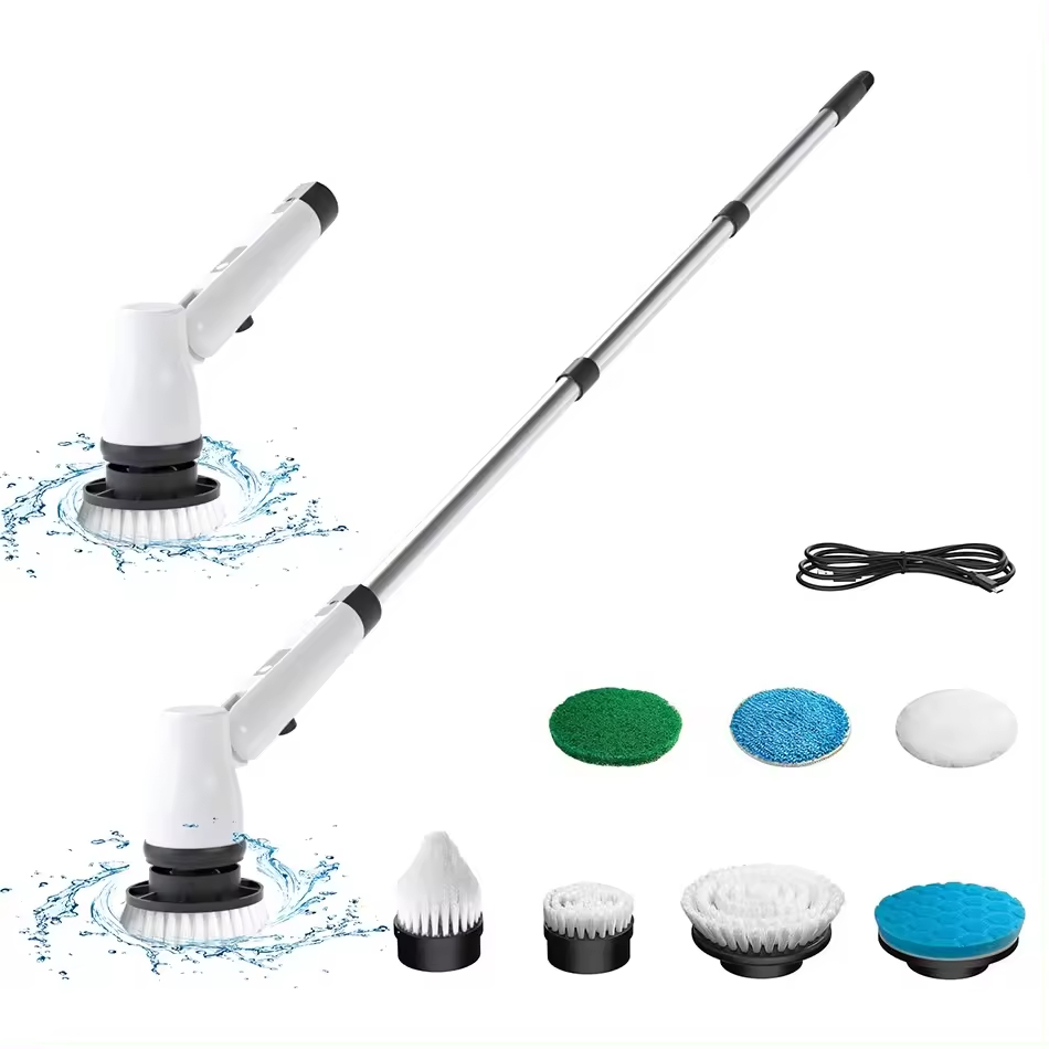 KEROMEE Electric Spin Scrubber, Handheld Adjustable Shower Scrubber with Long Handle