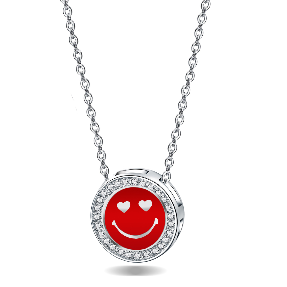 "Emma Manor 925 Sterling Silver 5A CZ Diamond Enamel Happy Face Pendant Necklace for Women "