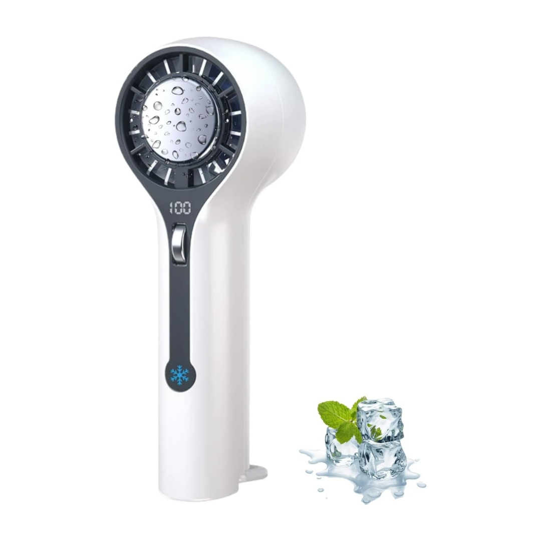 Handheld Fan with Ice Cooling, 3000mAh Rechargeable Personal Turbo Fan with Digital Display, 0-100 Adjustable Speed Mini Portable for Travel, Outdoor, Camping, Office, Working