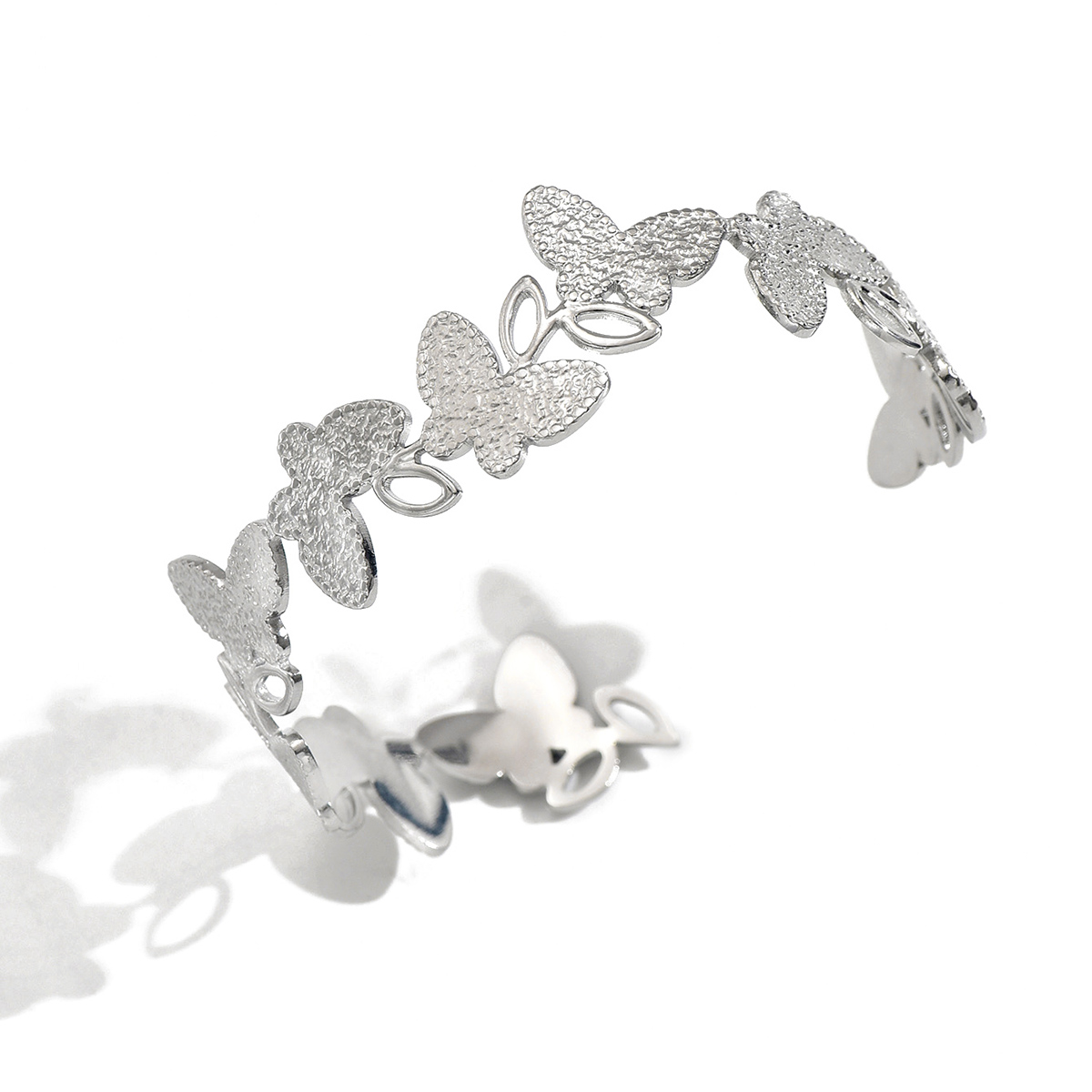 Lxalry Platinum Plated Stainless Steel Butterfly Carved Link Bracelet, Hypoallergenic Skin-Safe Jewelry for Daily & Evening Wear, Never-Tarnish Handmade Luxury Gift for Her