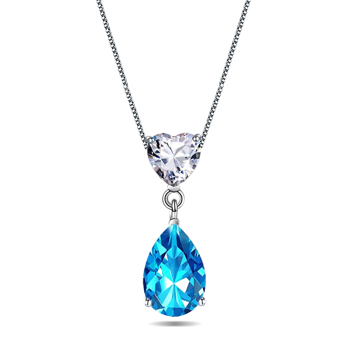 Emma Manor 925 Sterling Silver 3 Prong Pear Shape Cubic Zirconia Heart Pendant Necklace for Women,18" Silver Chain with Gift Box