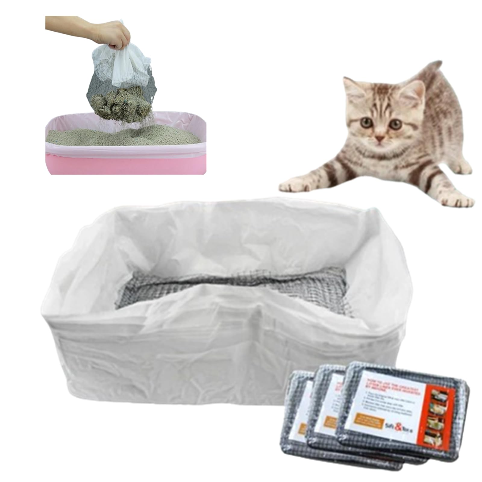 1 Pack of 10PCS Cat Litter Filter Bags, Cat Litter Filter Bags, Reusable, Washable, Mesh Quick Sift Cat Litter, not Dirty, EASY to clean
