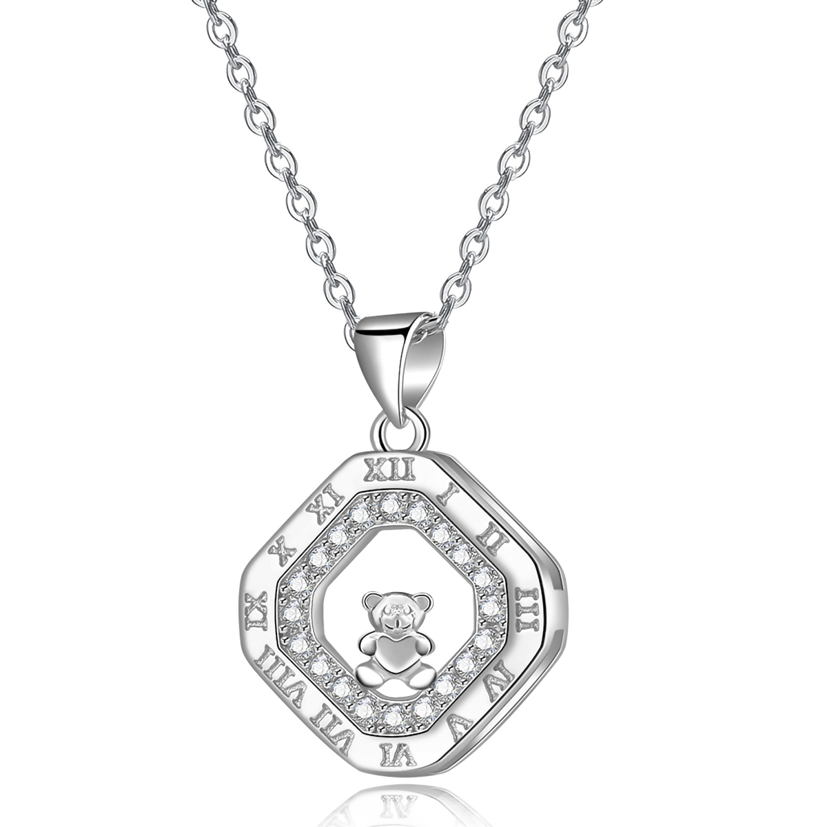 "Emma Manor 925 Sterling Silver Roman Numeral Pendant Necklace with 18k White Gold Plated Cubic Zirconia Love Jewelry for Women  "