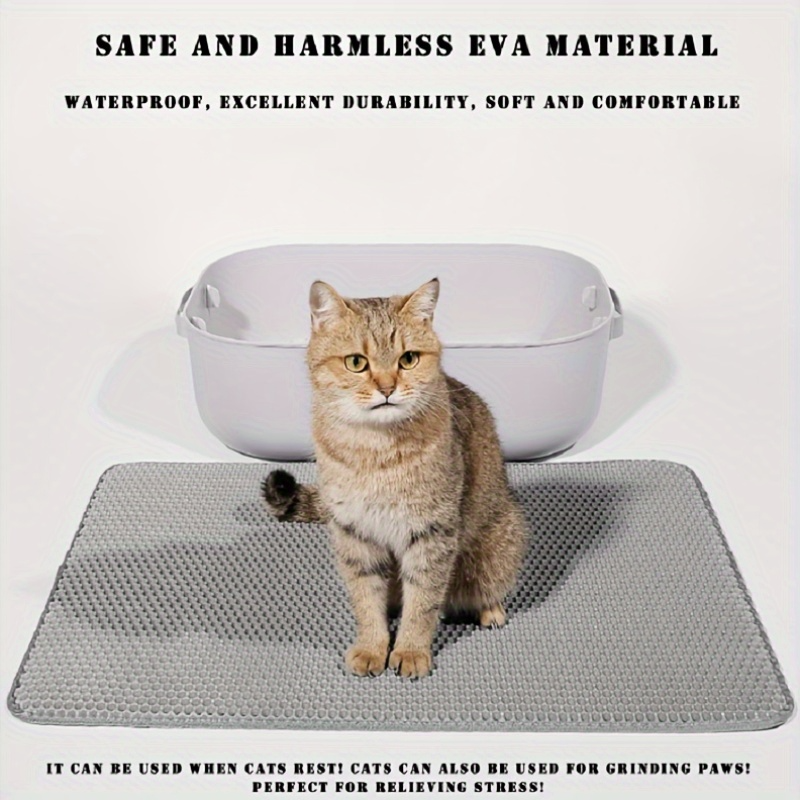Cat litter mat with enhanced filtration to prevent litter from being spread outside, double-layer cat litter mat for cleanup and litter control.