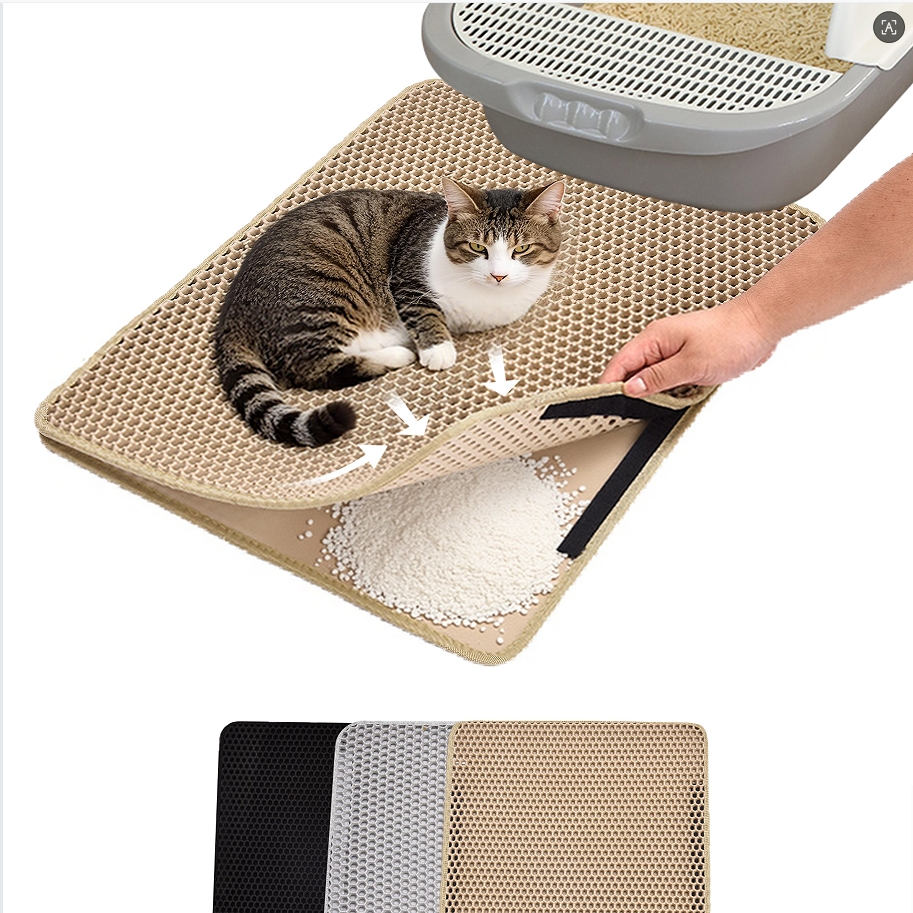 Cat litter mat with enhanced filtration to prevent litter from being spread outside, double-layer cat litter mat for cleanup and litter control. 60x45 cm