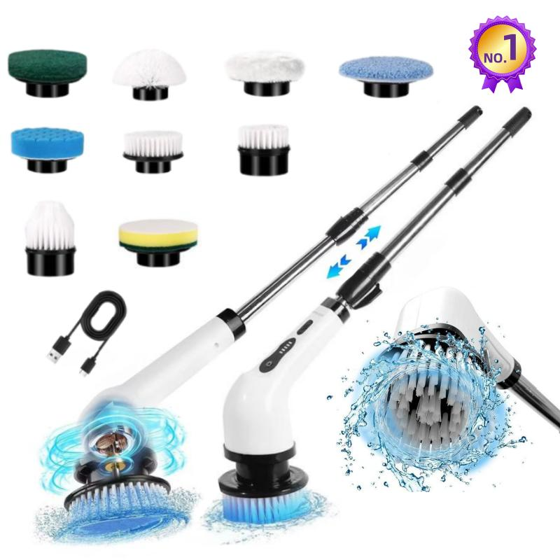 Electric Spin Scrubber - 9 Replacement Brush Heads, 3 Adjustable Sizes, 8000mAh Battery, Dual Speeds,Lightweight USB Handheld Design for Home Cleaning