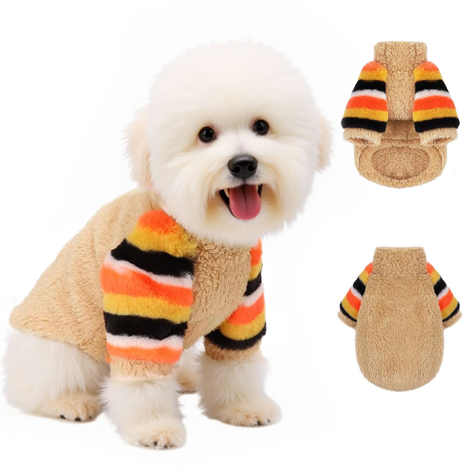 Dog Jumpsuits for Small Dog Winter Warm Velvet Turtleneck Sweater Pet Clothes with Rainbow Sleeves