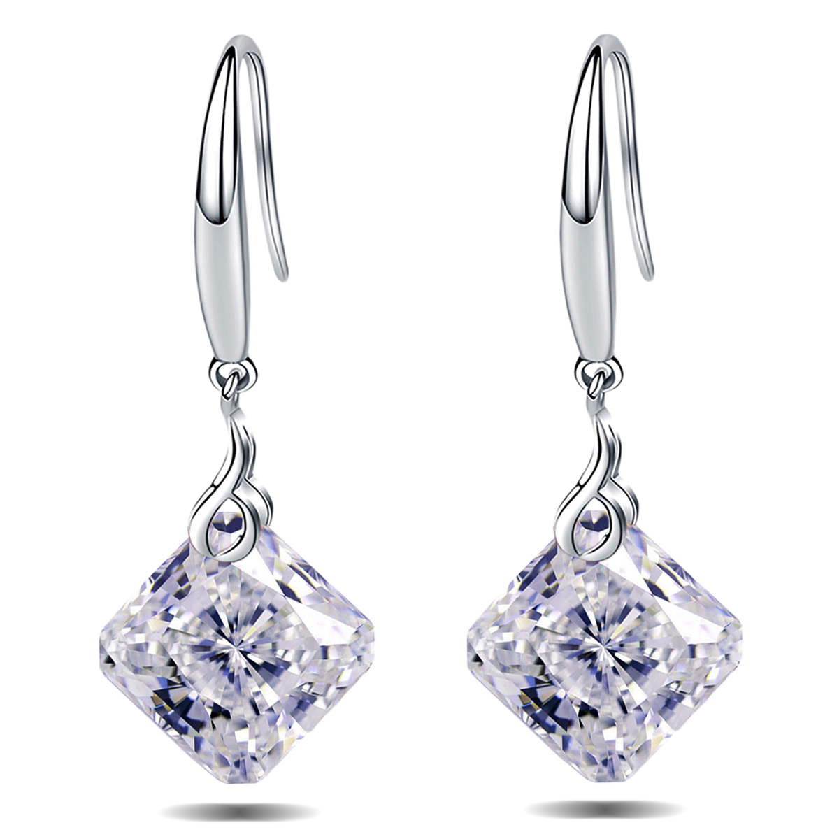 "Emma Manor 925 Sterling Silver Square Shape Cubic Zirconia Dangle Earring for Women "