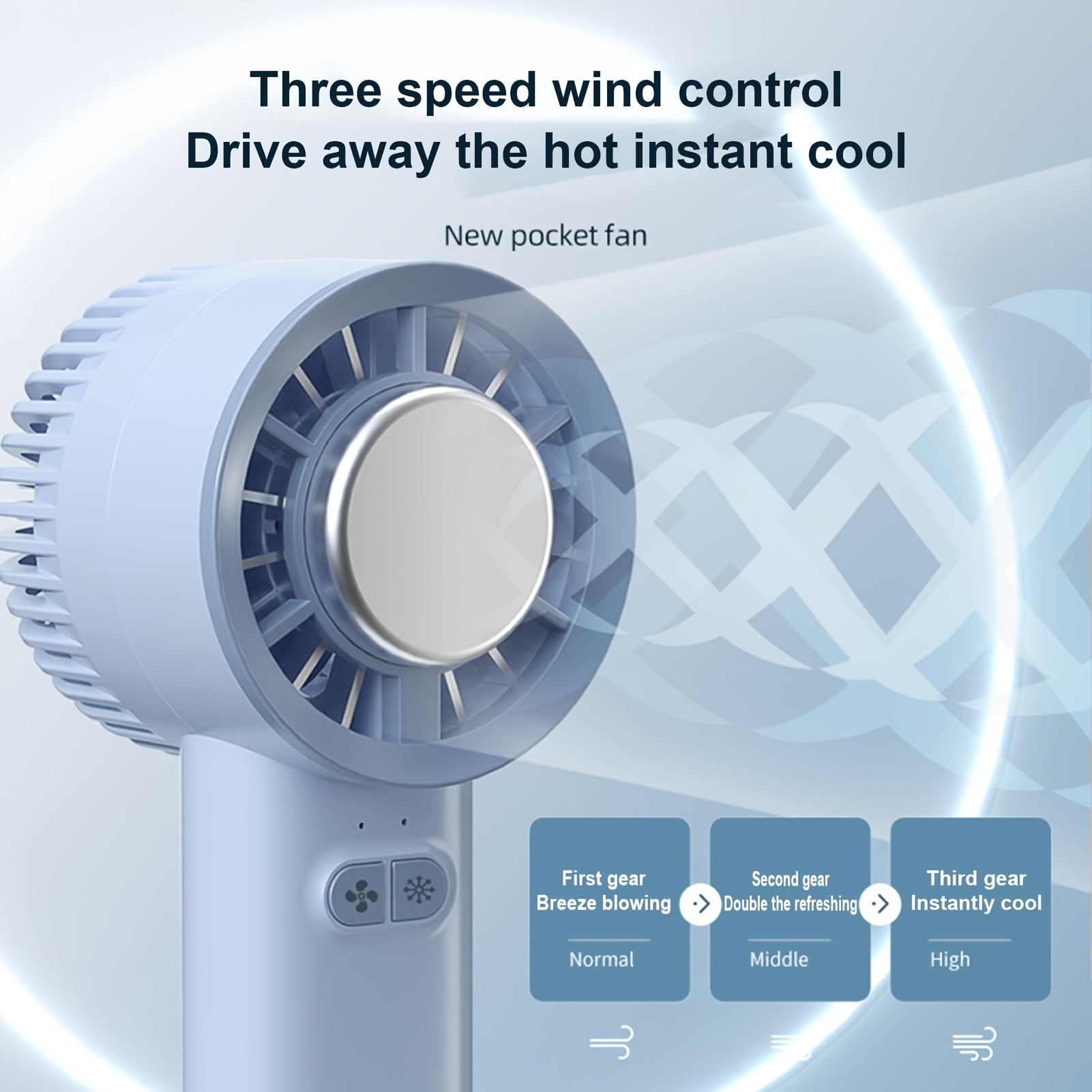 Handheld Cooling Fan, USB Rechargeable 3 speed Low-noise Small Pocket Cooling Fan with Cooling Function, Outdoor Travel Portable Fan, Women's Gift
