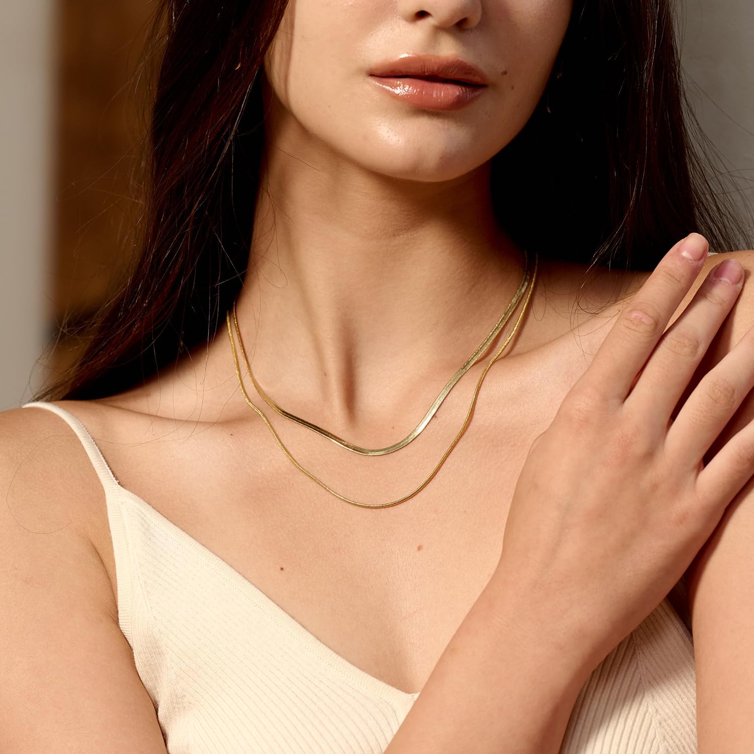 "1 set 18k gold plated Snake Chain Necklace Herringbone Necklace for Women Gifts Jewelry, Prefect gift for Birthday/ Christmas/ New Year's Eve/ Anniversary/ Mother's day "
