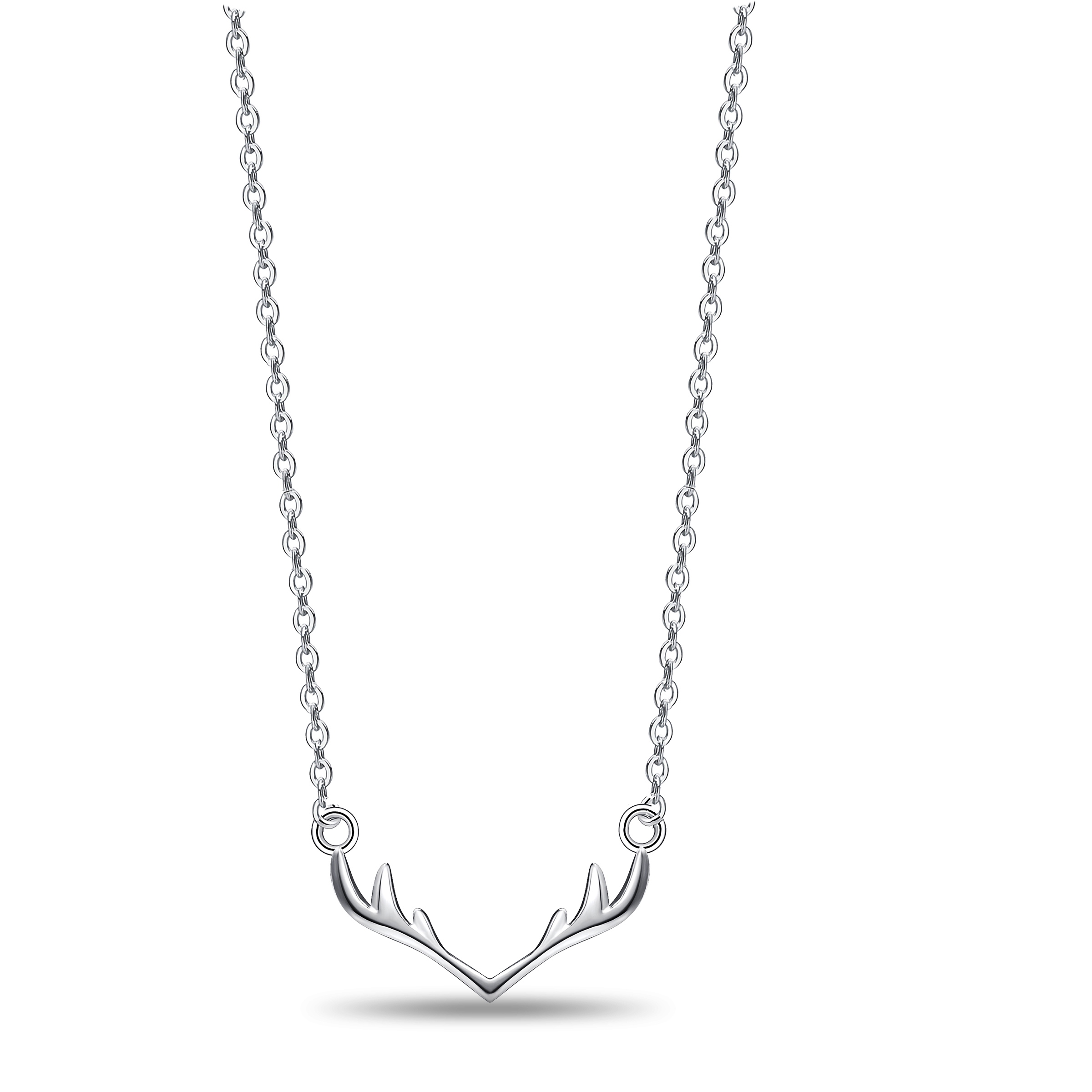 Emma Manor 925 Sterling Silver Necklace Love Antlers Pendant Necklace for Women Girl, Silver Ideal Jewelry for Wife Mother