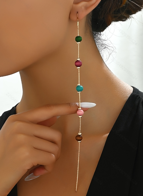 Lxalry Gold Metal Multi-Color Beaded Tassel Earrings, Bohemian Layered Statement Jewelry For Women, Handmade Hypoallergenic Accessories For Daily Party Formal (Non-Tarnish)