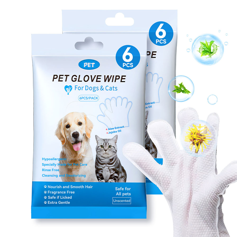 Cleaning Wipes Gloves for Dog and Cat,Pet Bathing Wipes Cleaning & Deodorizing,Dog Wipes for Body Paws Butt Daily Care,Cat Grooming Wipes Cleaning Fur Traveling Rinse Free,6PCS/1PACK