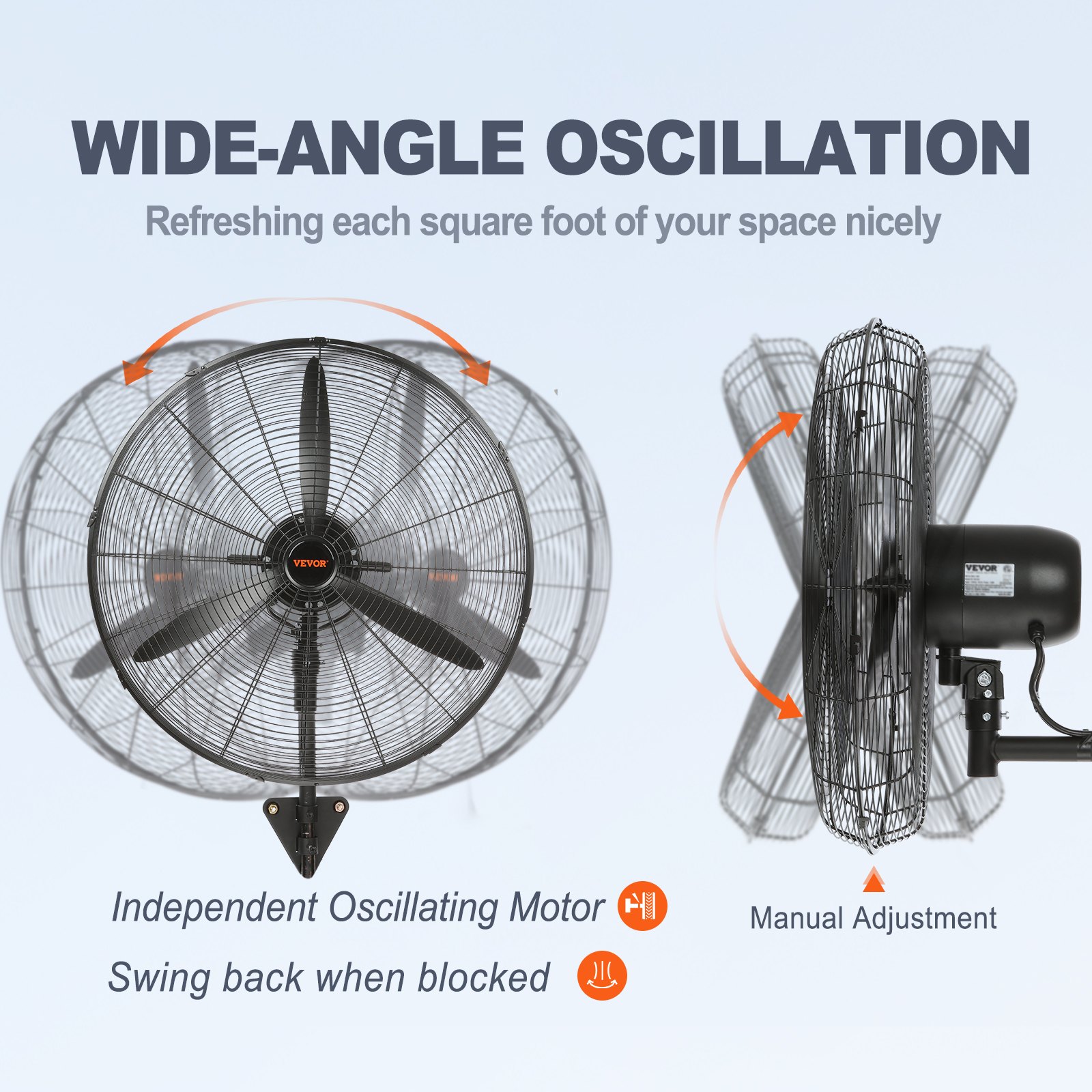 VEVOR Wall-Mount Misting Fan, 24 Inch, 3-speed High Velocity Max. 7000 CFM, Waterproof Oscillating Industrial Wall Fan, Commercial or Residential for Warehouse, Greenhouse, Workshop, Black, ETL Listed
