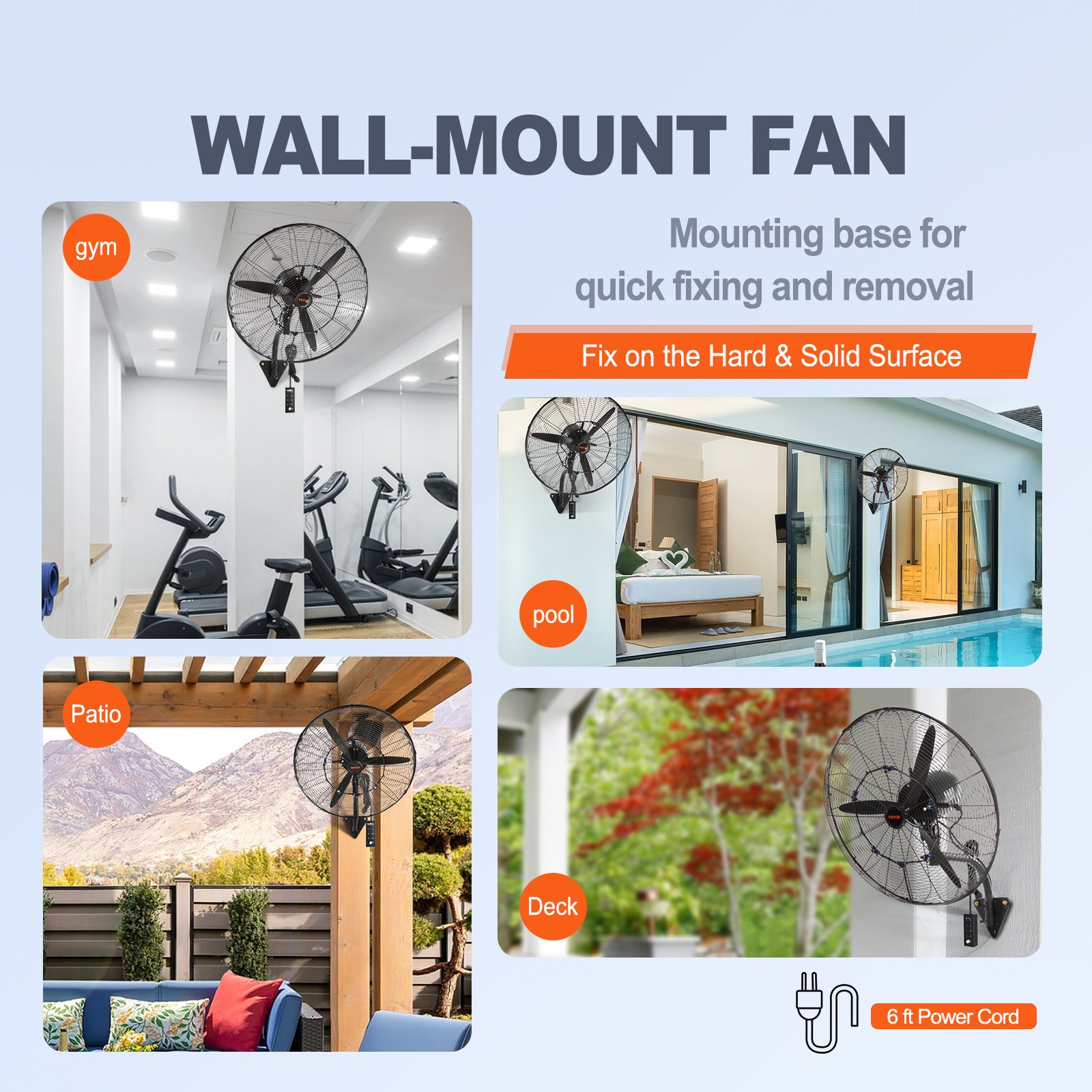 VEVOR Wall-Mount Misting Fan, 24 Inch, 3-speed High Velocity Max. 7000 CFM, Waterproof Oscillating Industrial Wall Fan, Commercial or Residential for Warehouse, Greenhouse, Workshop, Black, ETL Listed