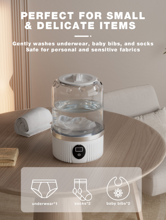 Portable Mini Washing Machine USB Rechargeable Travel Washer for Baby Clothes Underwear Socks Compact Foldable for RV Dorm Camping