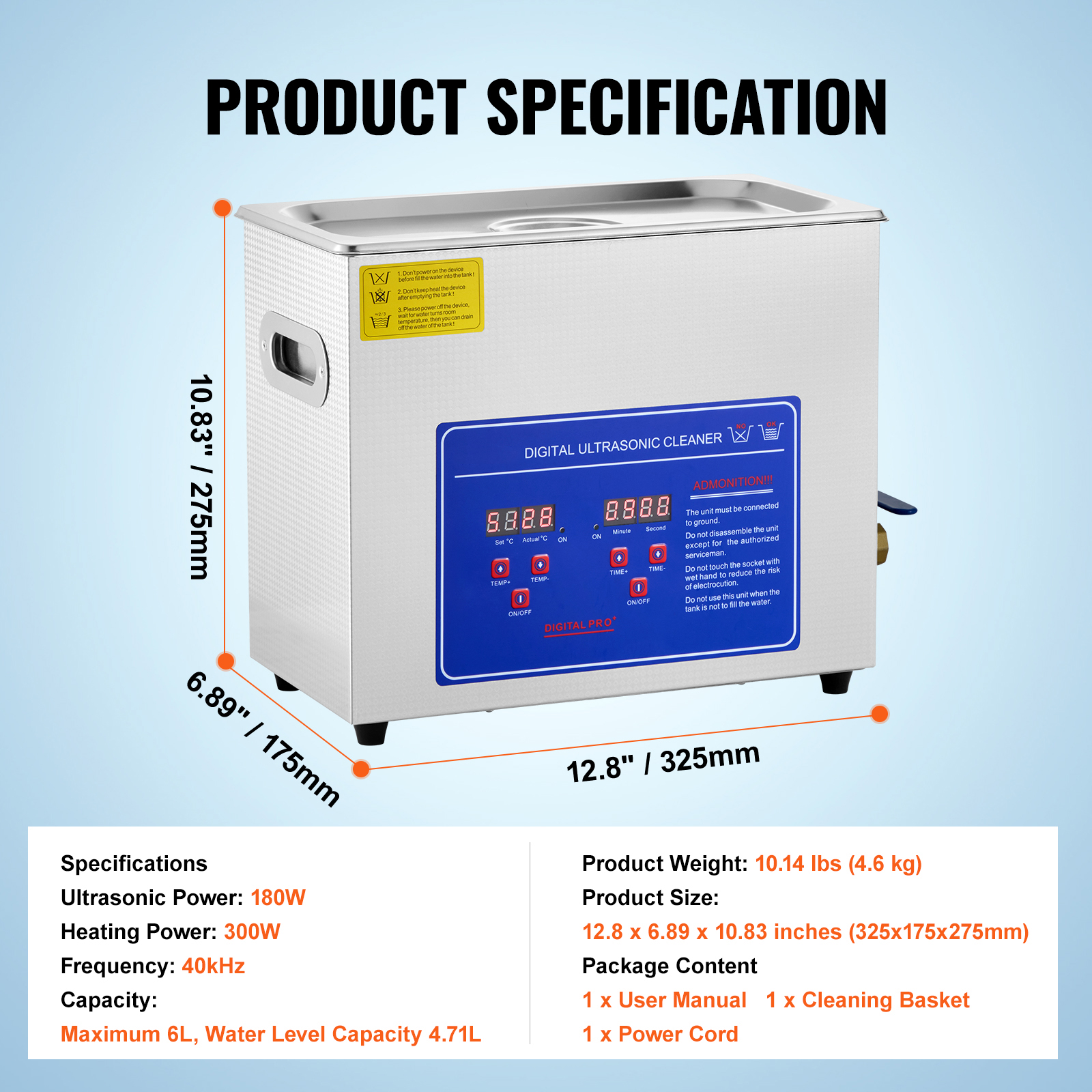 VEVOR Commercial Ultrasonic Cleaner 6L Professional Ultrasonic Cleaner 40kHz with Digital Timer&amp;Heater 110V Excellent Cleaning Machine for Watch Instruments Industrial Parts Excellent Cleaner Solution