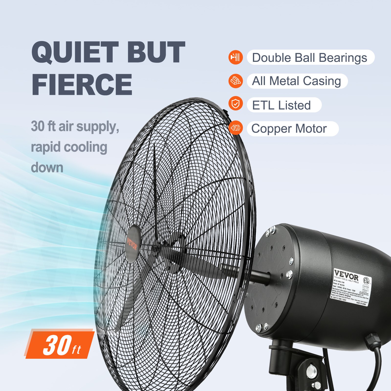 VEVOR Wall-Mount Misting Fan, 24 Inch, 3-speed High Velocity Max. 7000 CFM, Waterproof Oscillating Industrial Wall Fan, Commercial or Residential for Warehouse, Greenhouse, Workshop, Black, ETL Listed