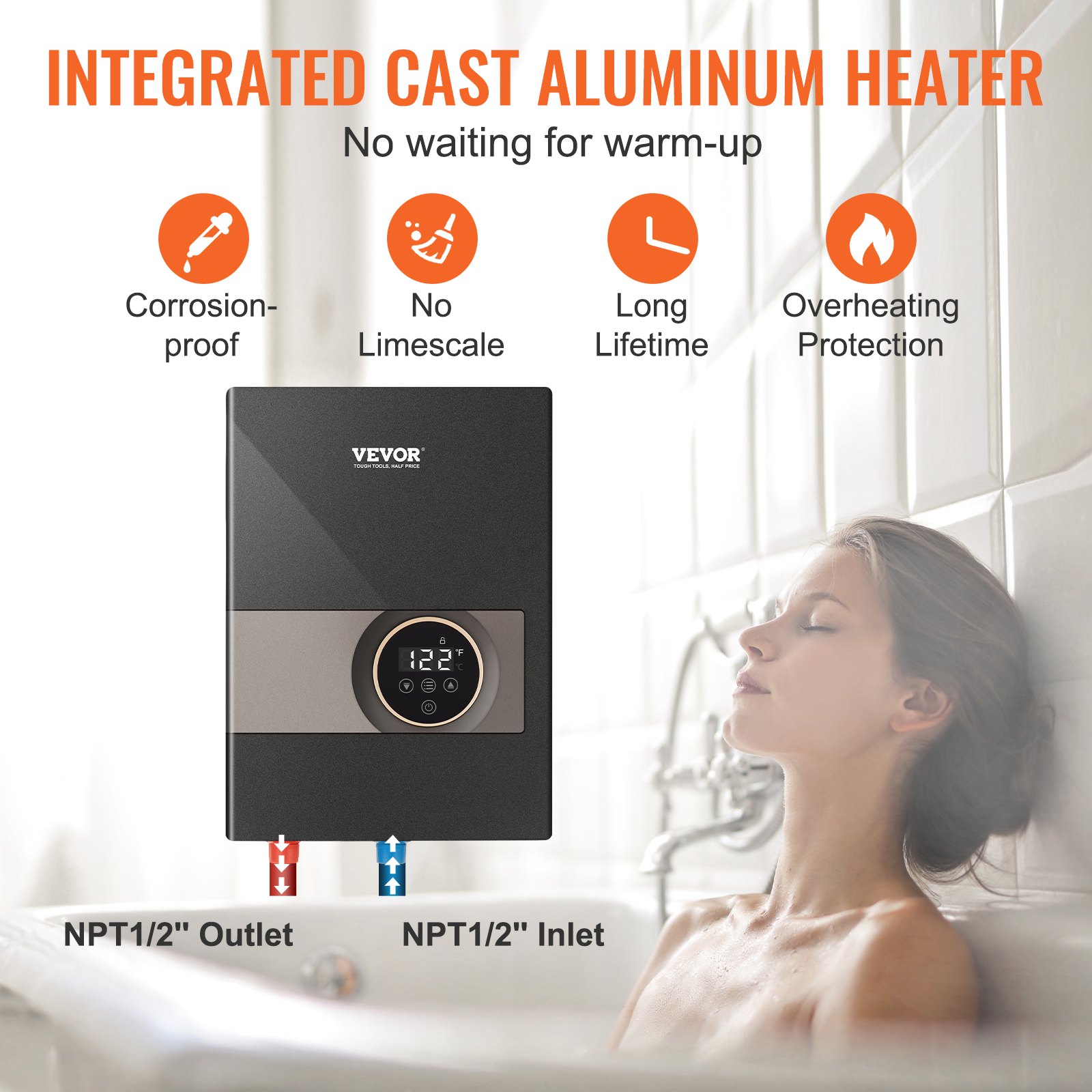 VEVOR Instant Water Heater, 8kw On Demand Electric Tankless Water Boiler, Digital Temperature Display &amp; Easy Installation &amp; 24-Hour Water Supply, For Kitchen Bathroom Shower Mall Salon ETL Listed