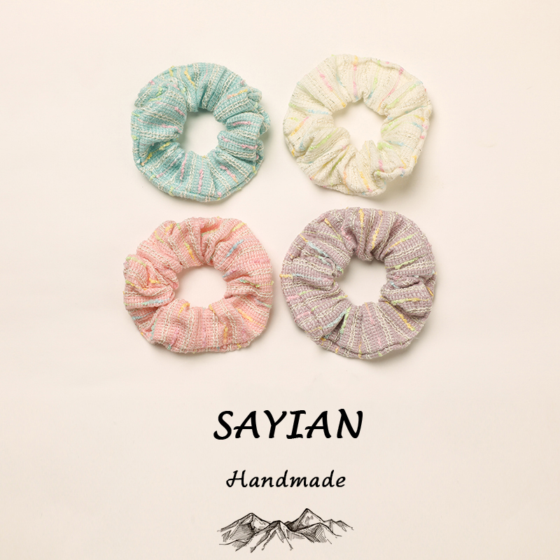 "4 Pcs/Set Fashionable Colored blended linen fabric Scrunchies - Soft, Stretchy, and Detachable Hair Ties for Ponytails, Fashion Hair Elastics, Spiral Hair Ring, and Cute Hair Accessories - Perfect for Girls and Women "