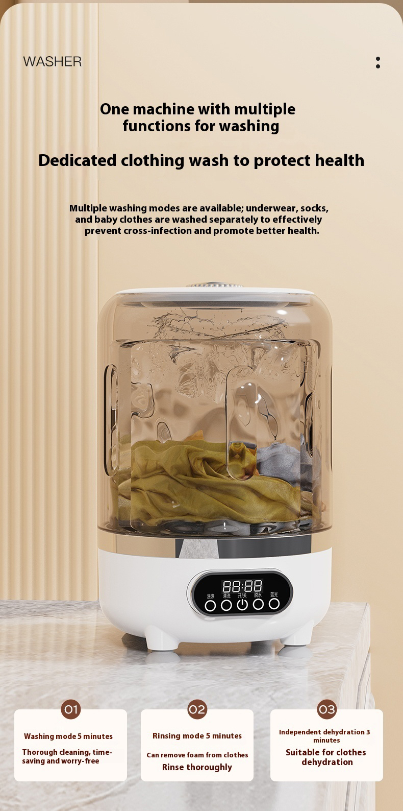 Underwear Washing Machine | Automatic Mini Washing Machine, Portable spin dry | For underwear, socks, baby clothes | mini washing machine for travel, dorm, RV | Saves water and time