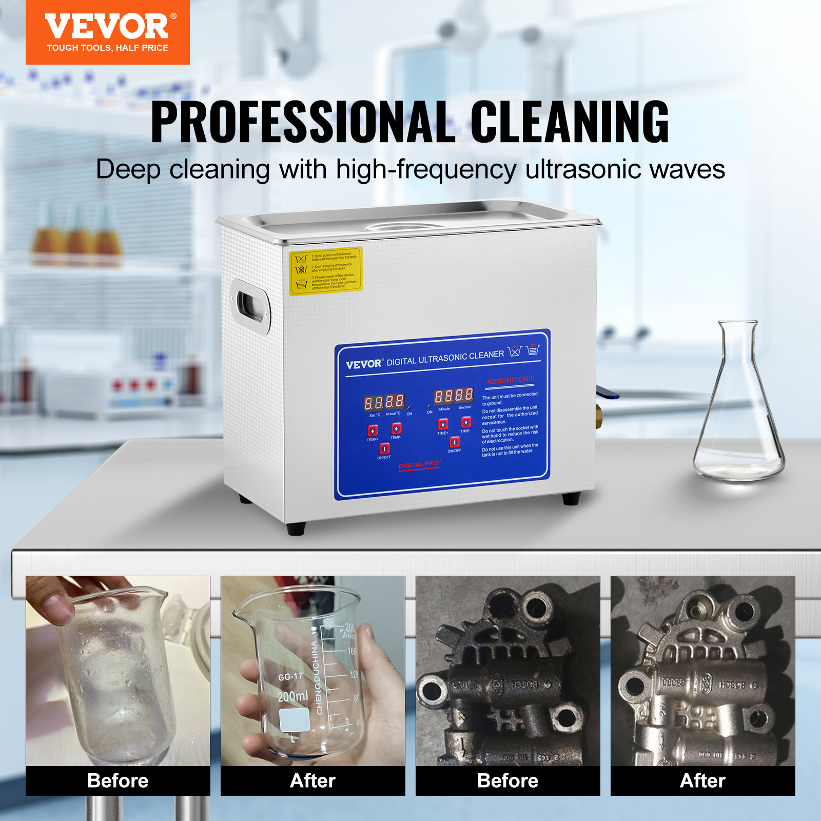 VEVOR Commercial Ultrasonic Cleaner 6L Professional Ultrasonic Cleaner 40kHz with Digital Timer&amp;Heater 110V Excellent Cleaning Machine for Watch Instruments Industrial Parts Excellent Cleaner Solution